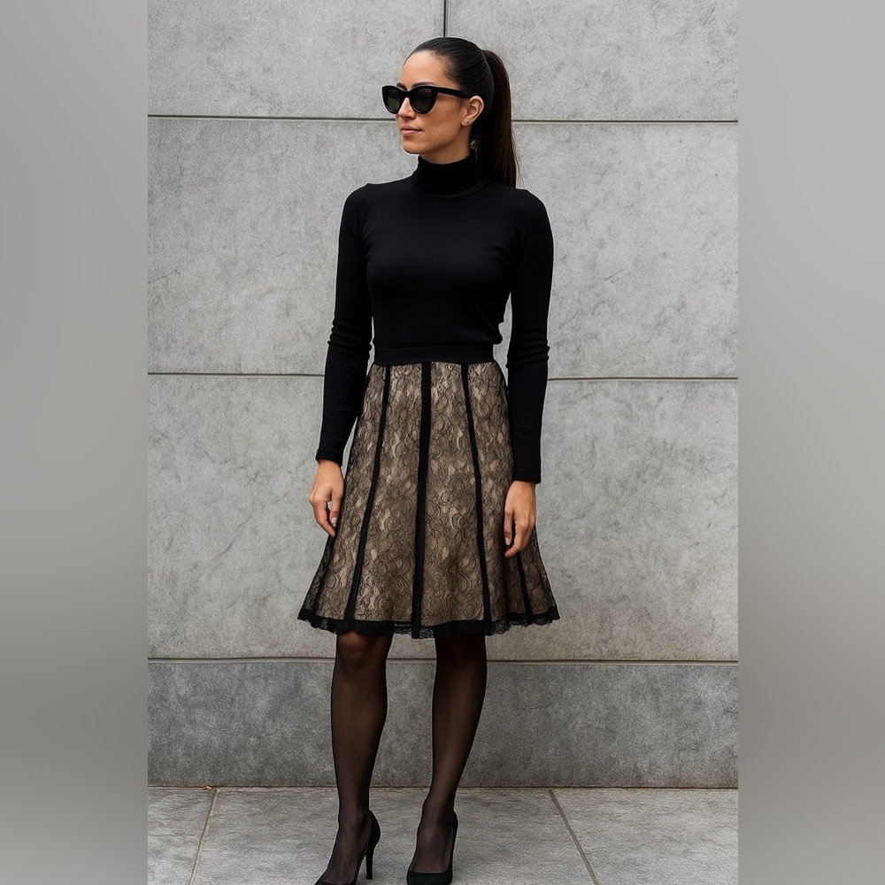 sandra angelozzi Elegant Lace Overlay Skirt black beige